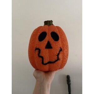 Vintage Seasons Melted Plastic Popcorn Jack O Lantern Lighted Halloween Pumpkin